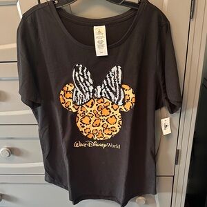 Disney Black Tee with Leopard and Zebra Minnie - NWT